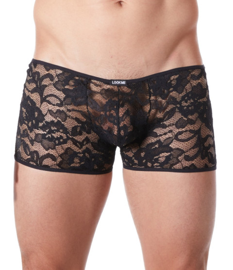 Boxer noir en fine dentelle avec légère transparence - LM706-67BLK